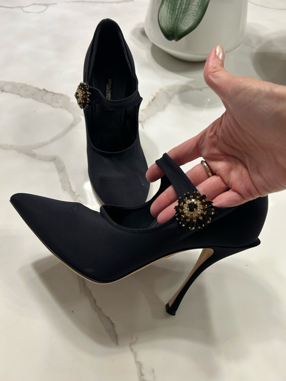 Dolce & Gabbana Black Satin Jeweled Mary Jane Pump - IT37/ US 7 -EXCELLENT Cond